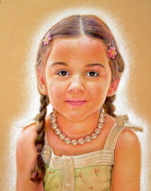 Colored pencil portrait of a young girl with braided hair