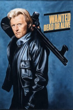 New World Video campaign. Hand-painted billboard for the home video release of Wanted Dead or Alive, 1986