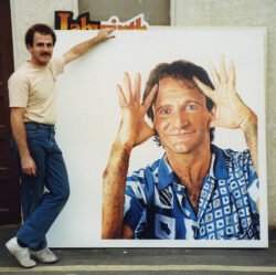 Painted for the 1986 home-video release of the comedy special. Hand-painted billboard for the Robin Williams: Live at the Met home video, 1986